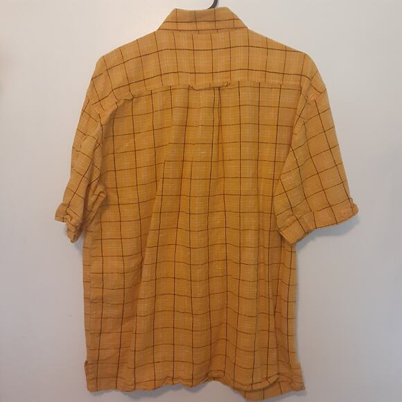 Old Skool OS Short Sleeve Button Up Shirt Mens M Yellow Linen Blend Collared - Picture 5 of 7